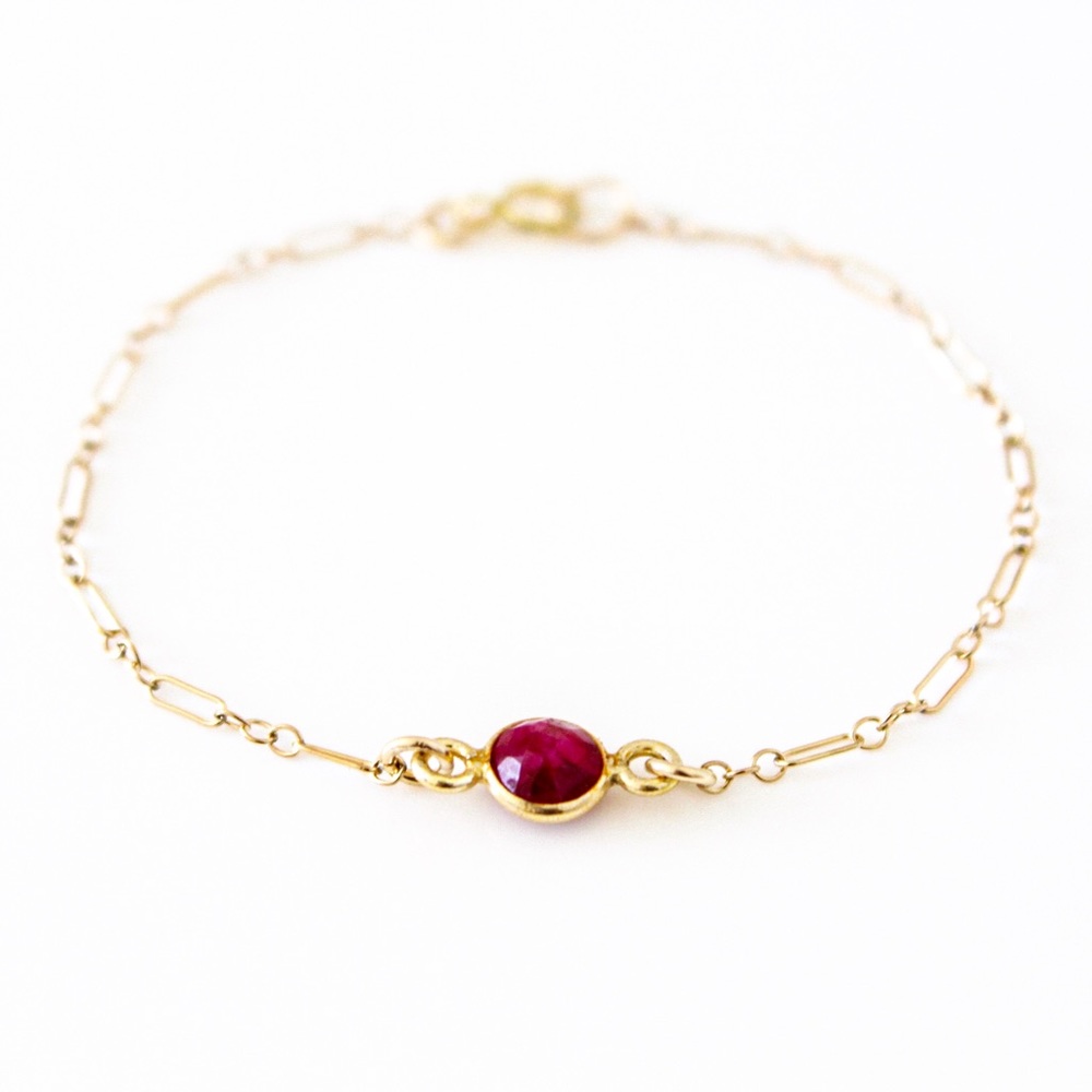 14k Gold Filled Ruby Stone Dainty Bracelet